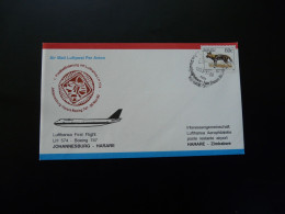 Lettre Premier Vol First Flight Cover Johannesburg To Harare Zimbabwe Boeing 747 Lufthansa 1993 - Lettres & Documents