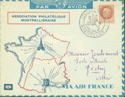 Enveloppe Par Avion Via Air France Association Philatélique Montpelliéraine CAD Journée Du Timbre Montpellier 19 4 42 - 1927-1959 Lettres & Documents