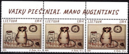 LITHUANIA 2024-05 ART Child's Drawing: Pet Mouse. TOP STRIP 3v, MNH - Roditori