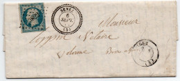Lettre Basses Alpes -  Cad 22 SENEZ ( 5 )  PC 3822 Sur N° 14 Pour VOLONNE  Basses Alpes - 1849-1876: Classic Period