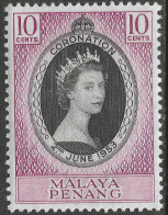Penang (Malaysia). 1953 QEII Coronation. 10c MH. SG 27. M5158 - Penang