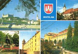 BRATISLAVA, MULTIPLE VIEWS, ARCHITECTURE, PALACE, TOWER, BRIDGE, SHIP, PARK, STATUE, EMBLEM, SLOVAKIA, POSTCARD - Slowakei