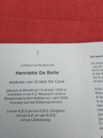 Doodsprentje Henriette De Belie / Belsele 19/10/1926 Sint Niklaas 1/4/2006 ( Ernest De Cock ) - Religion & Esotérisme