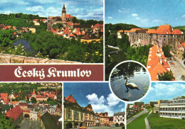 CESKY KRUMLOV, MULTIPLE VIEWS, ARCHITECTURE, LAKE, SWAN, CAR, CHURCH, CZECH REPUBLIC, POSTCARD - Czech Republic