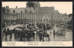 AK Furnes, French Convoy On The Square Of The Town, La Guerre 1914-15  - Other & Unclassified