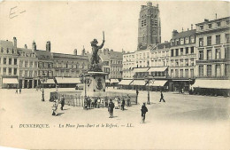 59 - Dunkerque - La Place Jean-Bart Et Le Beffroi - Animée - CPA - Voir Scans Recto-Verso - Dunkerque