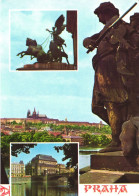 PRAGUE, MULTIPLE VIEWS, ARCHITECTURE, SCULPTURE, BRIDGE, BOAT, BUS, CHURCH, CZECH REPUBLIC, POSTCARD - Tchéquie