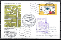 1998 Munich - Sarajevo    Lufthansa First Flight, Erstflug, Premier Vol ( 1 Card ) - Autres (Air)