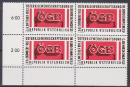 1983 , Mi 1754 ** (2) - 4er Block Postfrisch -  Bundeskongreß Des Österreichischen Gewerkschaftsbundes ÖGB - Neufs