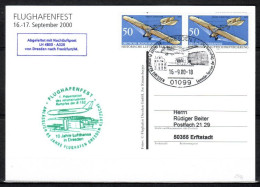 2000 Dresden - Frankfurt    Lufthansa First Flight, Erstflug, Premier Vol ( 1 Card ) - Altri (Aria)