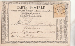 Yvert 59 Carte Précurseur GIMONT Gers 1873 GC 1653 à Baron D' Agos Tibiran St Laurent De Neste Hautes Pyrénées Noblesse - Cartoline Precursori