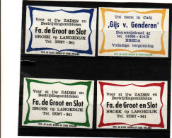 4 Dutch Matchbox Labels, Broek Op Langedilka North Holland, Zaden En Bestrijdingsmiddelen Fa.de Groot En Slot Netherland - Zündholzschachteletiketten