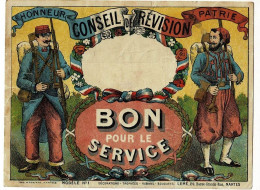 Carton Illustré 12 X 16 Cm - Tirage Au Sort, Conseil De Révision "Bon Pour Le Service" Modèle N° 1 (Zouave & Fantassin) - Documenten