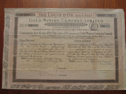 ANGLETERRE - LONDRES 1890 - THE LOUIS D'OR (MAIN REEF) GOLD MINING - TITRE DE 1 ACTION DE 1 £ - PEU COURANT - Sonstige & Ohne Zuordnung