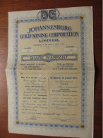 AFRIQUE DU SUD - JOHANNESBURG GOLD MINING CORPORATION - TITRE DE 100 ACTIONS DE 5/STERLING - JOHANNESBURG 1937 - Sonstige & Ohne Zuordnung