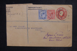 ROYAUME UNI - Entier Postal En Recommandé De Londres Pour Paris En 1918, Compléments Perforés - L 153245 - Interi Postali