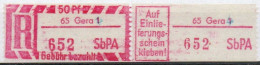 DDR Einschreibemarke Gera SbPA Postfrisch, EM2B-4:65-1II(1) RU (b) Zh (Mi 2C) - Etiquettes De Recommandé