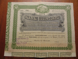 ESPAGNE - BARCELONA 1913 - OMNIUM BARCELONES - TITRE DE 5 ACTIONS DE PREFERENCE , 6% - Other & Unclassified
