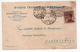Italia 1928 Cartolina Commerciale Da Alessandria Per Castelferro  Studio Tecnico Geometra Borasi Annullo Frazionario - Marcophilie