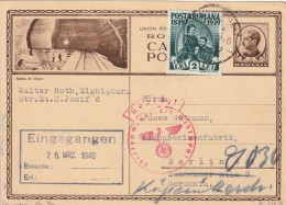 Roumanie Entier Postal Illustré Censuré Pour L'Allemagne 1940 - Postwaardestukken