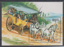 KAMPUCHEA 1989 CARRIAGE WITH HORSES S/SHEET - Pferde