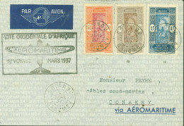 Dahomey Cachet Cote Occidentale D'Afrique Aéromaritime 1er Voyage Mars 1937 Par Avion YT N°49 64 78 CAD Cotonou - Lettres & Documents