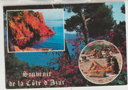 Soleil De La Cote D'Azur 06 Carte G  F  Timbrée Multivues ( 3 ) Souvenir De La Cote D'Azur Et De La Plage Animée - Autres & Non Classés