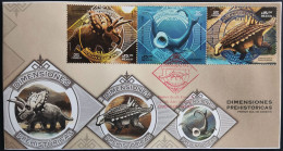 MEXICO 2023 DINOSAURS - PREHISTORIC DIMENSION Color FDC W/ Stamp Set & Pmk. Only 1000, Ind. Numbered, SOLD OUT - Prehistorics
