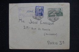 ESPAGNE - Enveloppe En Recommandé De Valencia Pour Paris En 1949  - L 153259 - Cartas & Documentos