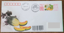 China Cover "Hami Melon" (Korla, Xinjiang) Colored Postage Machine Stamp First Day Actual Sent Art Cover - Buste