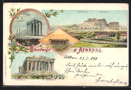 Lithographie Athènes, Temple De Jupiter, Acropole, Parthénon  - Andere & Zonder Classificatie