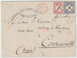 1308p - Manuscrit MUNSTER Pour CONTREXEVILLE Vosges - Aout 1873 - 1 + 2 Groschen = 3 Tarif Pour La France -cachet Entrée - Covers & Documents