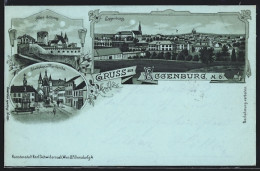 Mondschein-Lithographie Eggenburg /N.Ö., Stadtplatz U. Pfarrkirche, Altes Schloss, Ortsansicht  - Autres & Non Classés