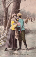 FETES - VOEUX - Bonne Année - Couple Sur La Glace - Carte Postale Ancienne - Nouvel An