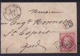Alexandrie : Bureau Français  Devant De Lettre N° 32 Gros Chiffres 5080 Cachet 2 Janvier 1872 - Covers & Documents