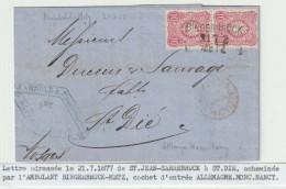 1310p -  Pli De ST JEAN SARREBRUCK - Ambulant BINDERBRUCK METZ Pour St DIE Vosges - Juillet 1877 - Cachet Entrée - Briefe U. Dokumente