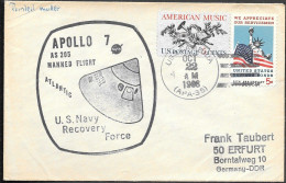 US Space Cover 1967. "Apollo 7" Recovery USS Cambria - Etats-Unis