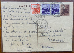 CARTOLINA POSTALE L.3 + Coppia 50 C.+ L.4 Da COLLE AMENO A CORROPOLI TERAMO IN DATA 20/10/47 - 1946-60: Marcophilie
