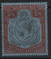 Bermuda (B10) 1924 George V. 2s6d. Black & Red On Blue. Watermark Mult. Script CA. Used. Hinged. - Bermuda