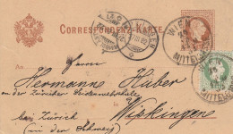 Autriche Entier Postal Wien Pour La Suisse 1882 - Tarjetas