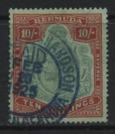 Bermuda (B11) 1924 George V. 10s. Green & Red On Pale Green. Watermark Mult. Script CA. Used - Fiscal Cancel. Hinged. - Bermudes