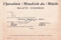 CHEVALERIE MONDIALE DU MERITE .  Bulletin D'adhésion . BIEN CULTURE IDEAL …. - Membership Cards
