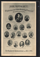 AK Mainz, 50-Jahrfeier Des Fussartillerie-Regt. Prinz Carl Nr. 3, Regiments-Kommandeure Von 1864-1914  - Regimientos