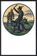 Künstler-AK Niederschläge Am Isonzo, Turner-Landsturm-Regiment 14. Komp, Österreicher Verhaut Italienischen Bersagl  - War 1914-18