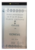 Ticket  Chemins De Fer Suisse Tarif  Surclassement De Culoz à Genève - Other & Unclassified