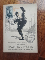 Primo Incontro Baseball Italia-Spagna 31/08/1952 Roma - Honkbal