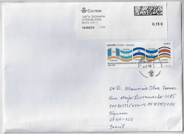 Spain 2024 Cover Sent From Mijas To Biguaçu Brazil Stamp Latin-American Flag + Meter Stamp With Data Matrix Code - Lettres & Documents