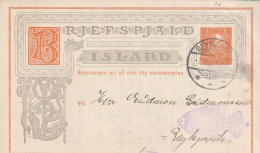Islande Entier Postal Reykjavik 1901 - Postwaardestukken