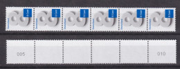 Bund 3188 RM 6er Streifen Mit 005-010 Nummer 8 Cent Ergänzungswert Postfrisch - Roller Precancels