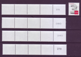 Bund 2964 3-Cent 4x 5er Streifen Verschiedene Nummertypen Gerade Nr. Postfrisch  - Roulettes